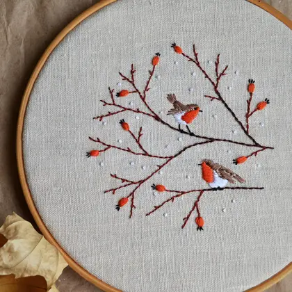 Robin birds hand embroidery pattern PDF. NaiveNeedle