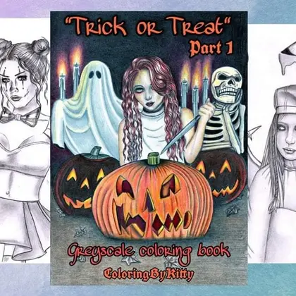 Pdf coloring book "Trick or Treat" ColoringByKitty