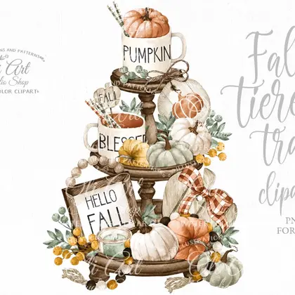 Fall tiered tray design, pumpkins, autumn, png file clipart