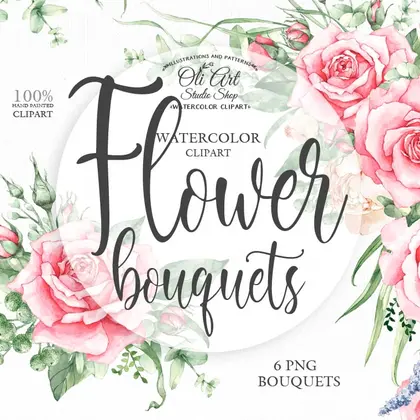 Watercolor roses bouquets Clipart png Flowers