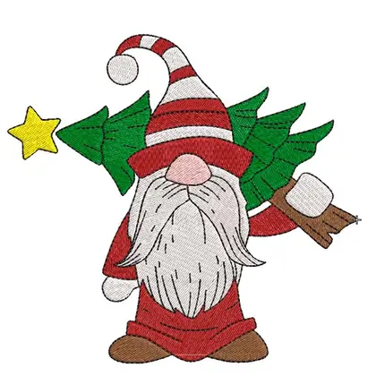 Machine Embroidery Gnome With a Christmas Tree