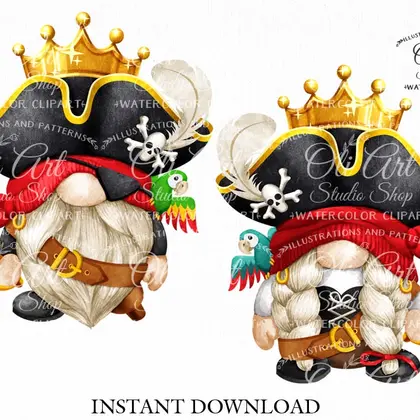 Pirate Gnome digital clipart png, pirate hat, сute characters