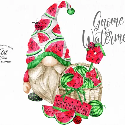 Watermelon gnomes clipart, digital download design