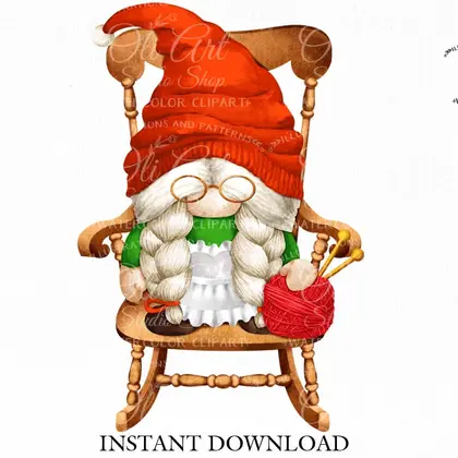 Grandma gnome, digital clipart png, сute characters chain