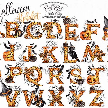 Happy HALLOWEEN clipart. Font clipart. Alphabet clipart. Pumpkins.