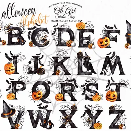 Happy HALLOWEEN clipart. Font clipart. Alphabet clipart. Pumpkins.