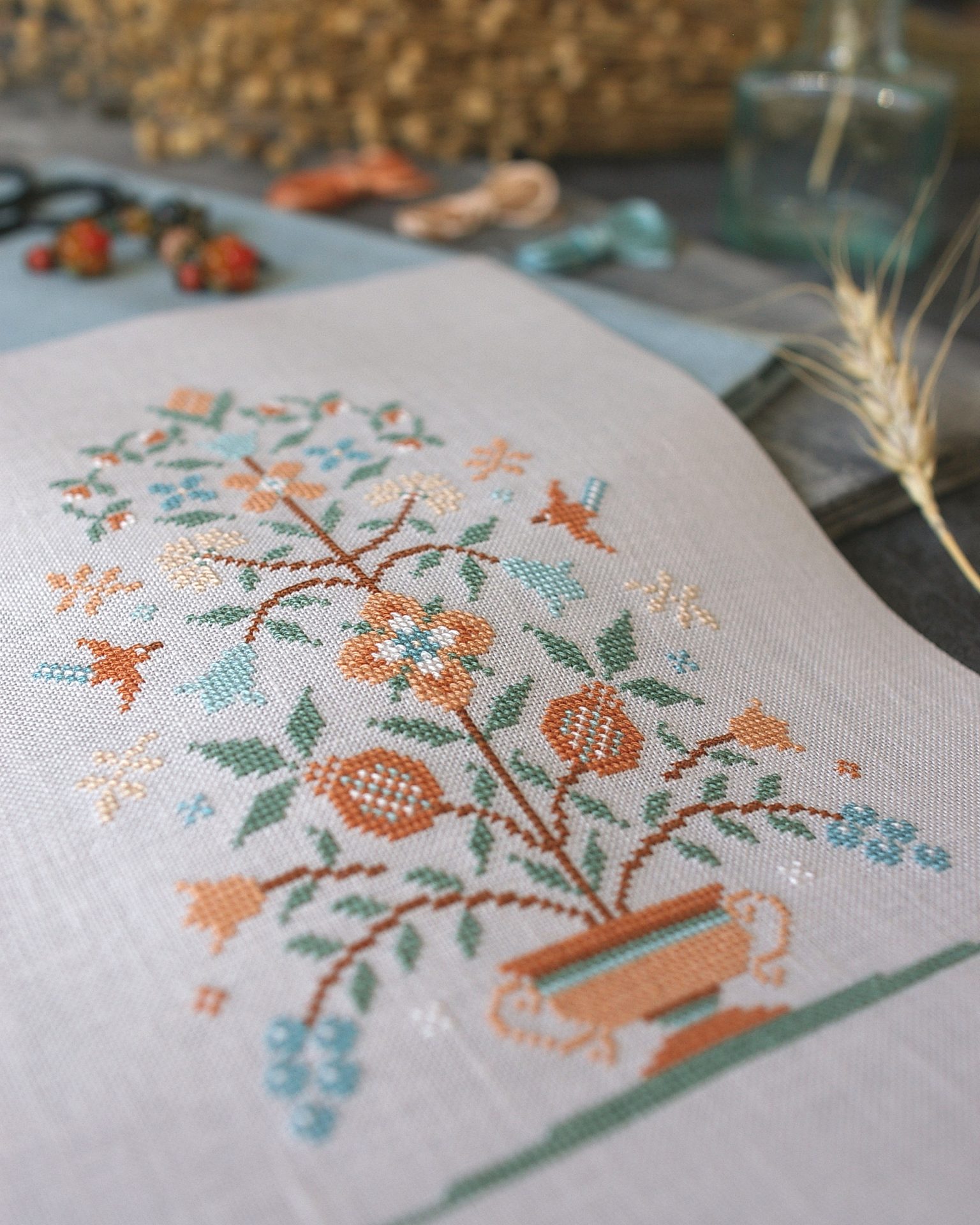 Pomegranates and bellflowers, PDF primitive cross stitch pattern 3 Pomegranates and bellflowers, PDF primitive cross stitch pattern - Image 3