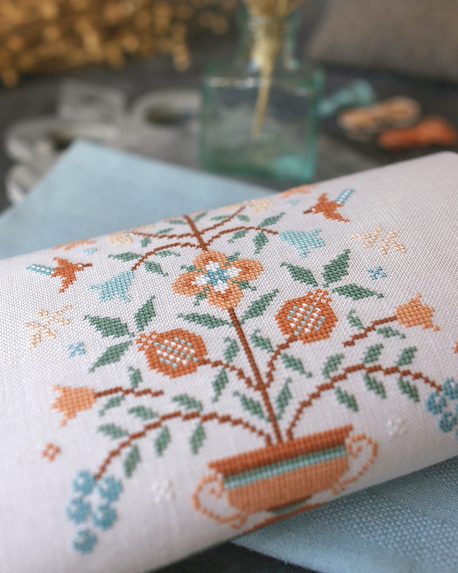 Pomegranates and bellflowers, PDF primitive cross stitch pattern 4 Pomegranates and bellflowers, PDF primitive cross stitch pattern - Image 4