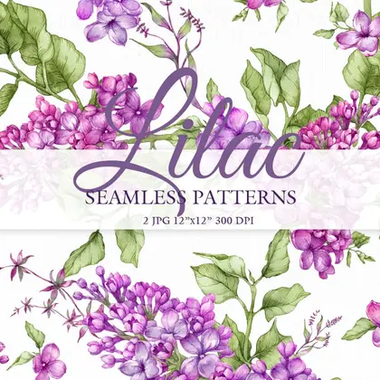 Watercolor Seamless pattern lilac flowers