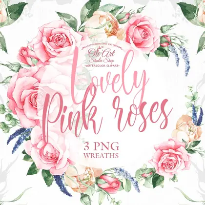 Watercolor wreath, roses clipart PNG, floral frame, wreath