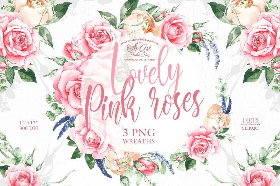 Watercolor wreath, roses clipart PNG, floral frame, wreath 1 Watercolor wreath, roses clipart PNG, floral frame, wreath