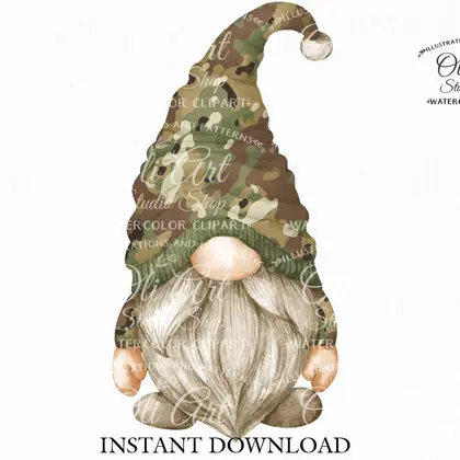 Army gnome, camouflage gnome, digital clipart png, сute character