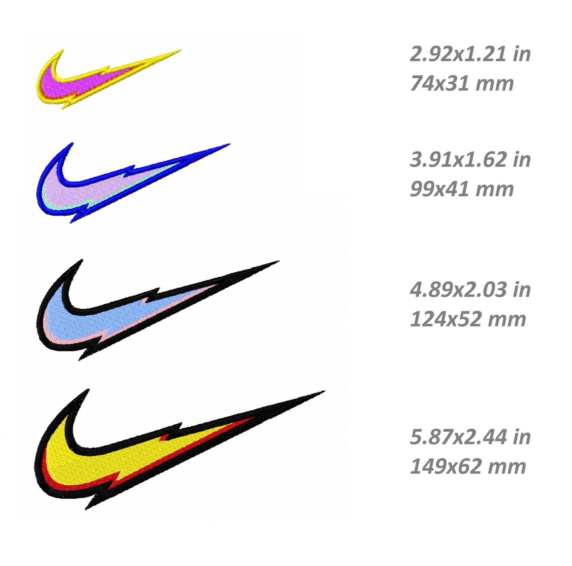 Nike thunder Embroidery Design, swoosh logo file DST PES, 4 sizes 2 Nike thunder Embroidery Design, swoosh logo file DST PES, 4 sizes - Image 2