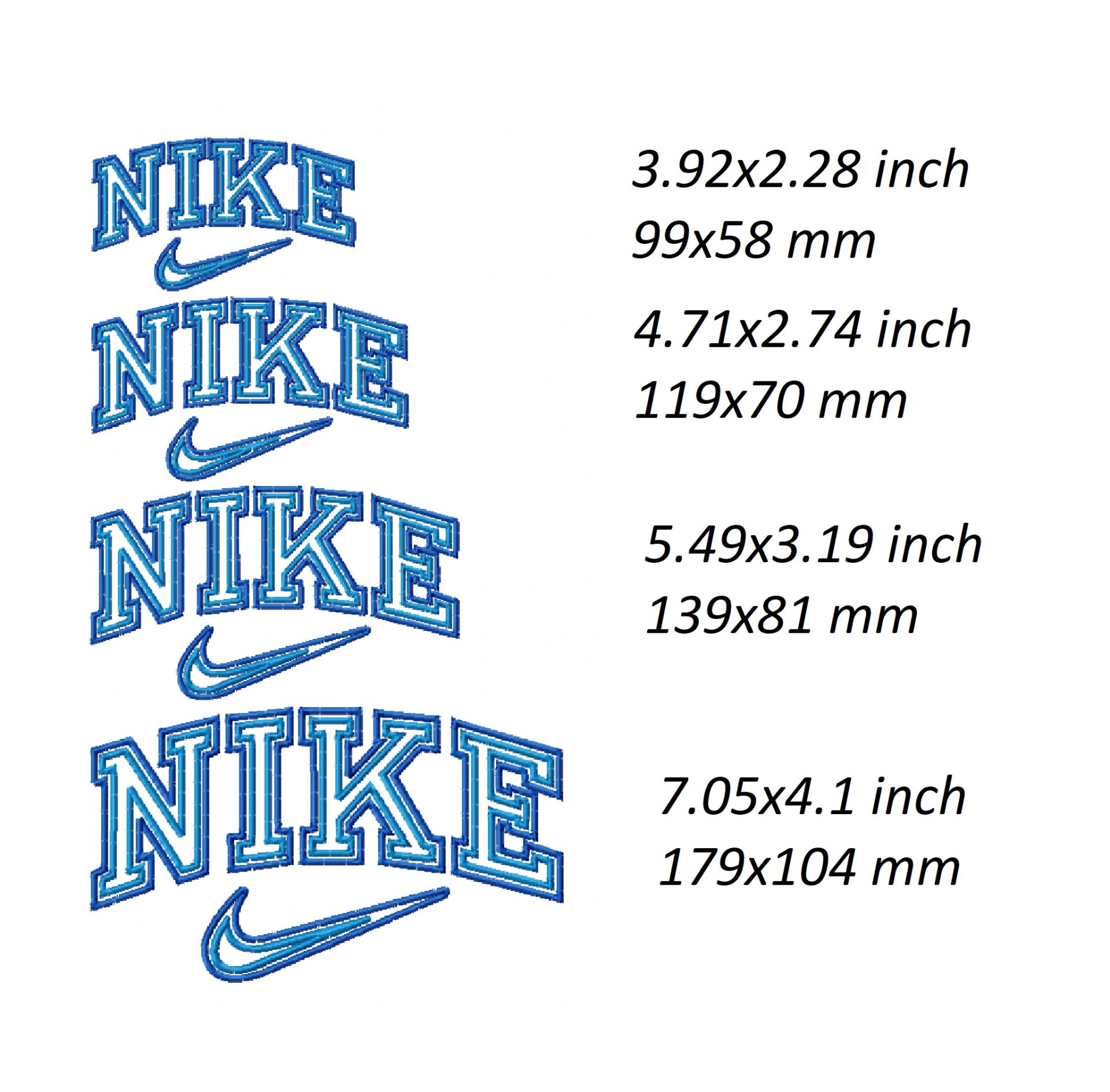 Nike double line Embroidery Design, swoosh logo file DST, 4 sizes 2 Nike double line Embroidery Design, swoosh logo file DST, 4 sizes - Image 2