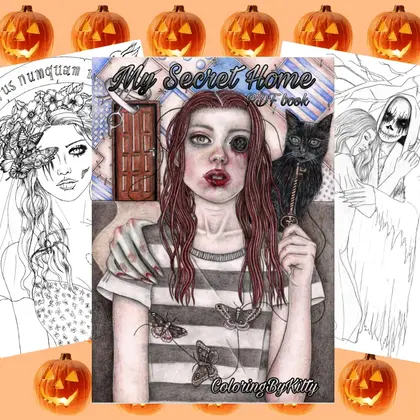 Halloween pdf coloring book "My Secret Home"