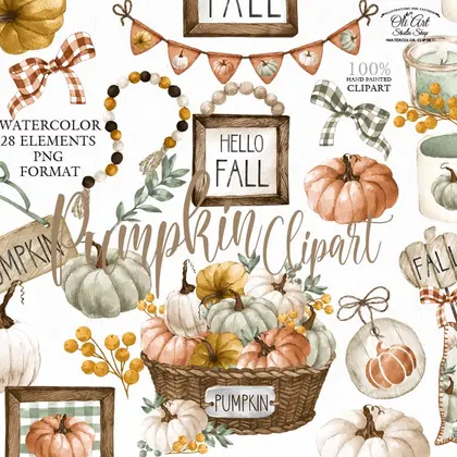 Fall decor clipart design, pumpkins, autumn, png file,