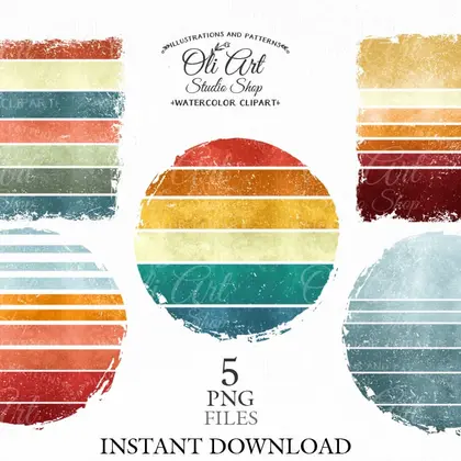 Retro Vintage Sunsets Clipart. Vintage sunset png. Retro circle