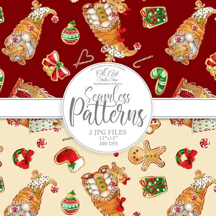 Seamless patterns. Christmas gingerbread gnomes & Gingerbread Man