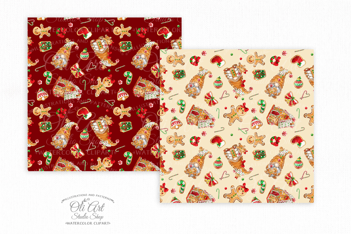 Seamless patterns. Christmas gingerbread gnomes & Gingerbread Man 2 Seamless patterns. Christmas gingerbread gnomes & Gingerbread Man - Image 2