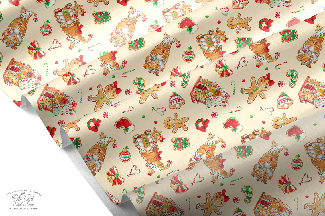 Seamless patterns. Christmas gingerbread gnomes & Gingerbread Man 3 Seamless patterns. Christmas gingerbread gnomes & Gingerbread Man - Image 3