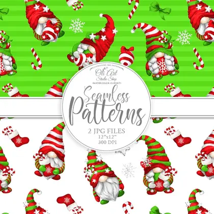 Seamless patterns Christmas gnomes Happy holidays. Xmas clipart