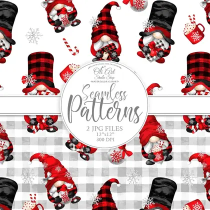 Seamless patterns. Christmas gnomes. Happy holidays. Xmas clipart