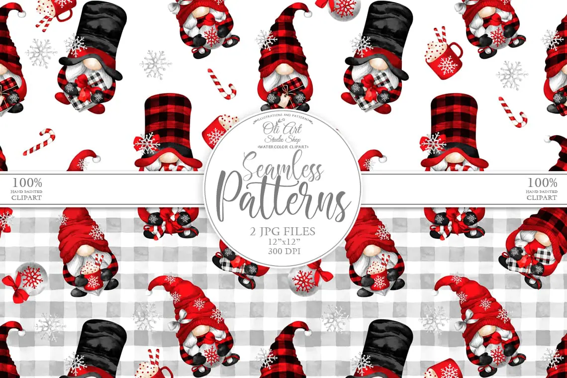 Seamless patterns. Christmas gnomes. Happy holidays. Xmas clipart 1 Seamless patterns. Christmas gnomes. Happy holidays. Xmas clipart