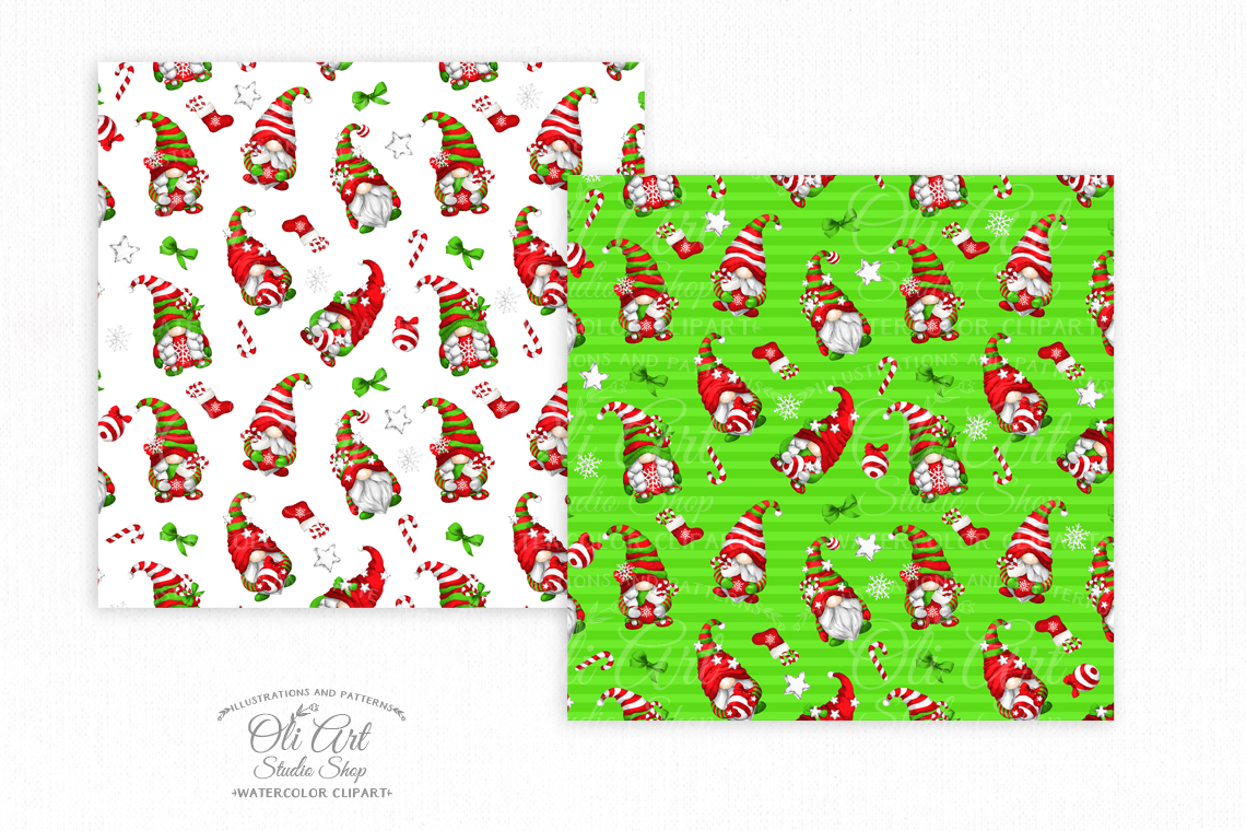 Seamless patterns Christmas gnomes Happy holidays. Xmas clipart 2 Seamless patterns Christmas gnomes Happy holidays. Xmas clipart - Image 2