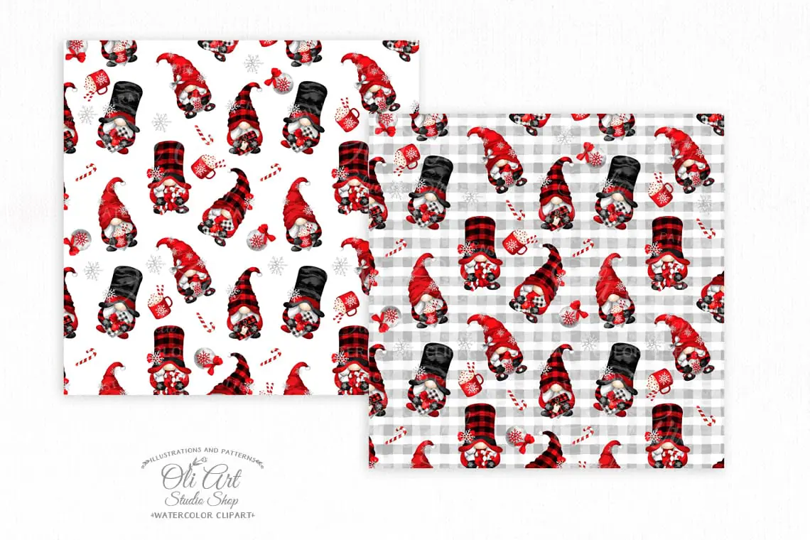 Seamless patterns. Christmas gnomes. Happy holidays. Xmas clipart 2 Seamless patterns. Christmas gnomes. Happy holidays. Xmas clipart - Image 2