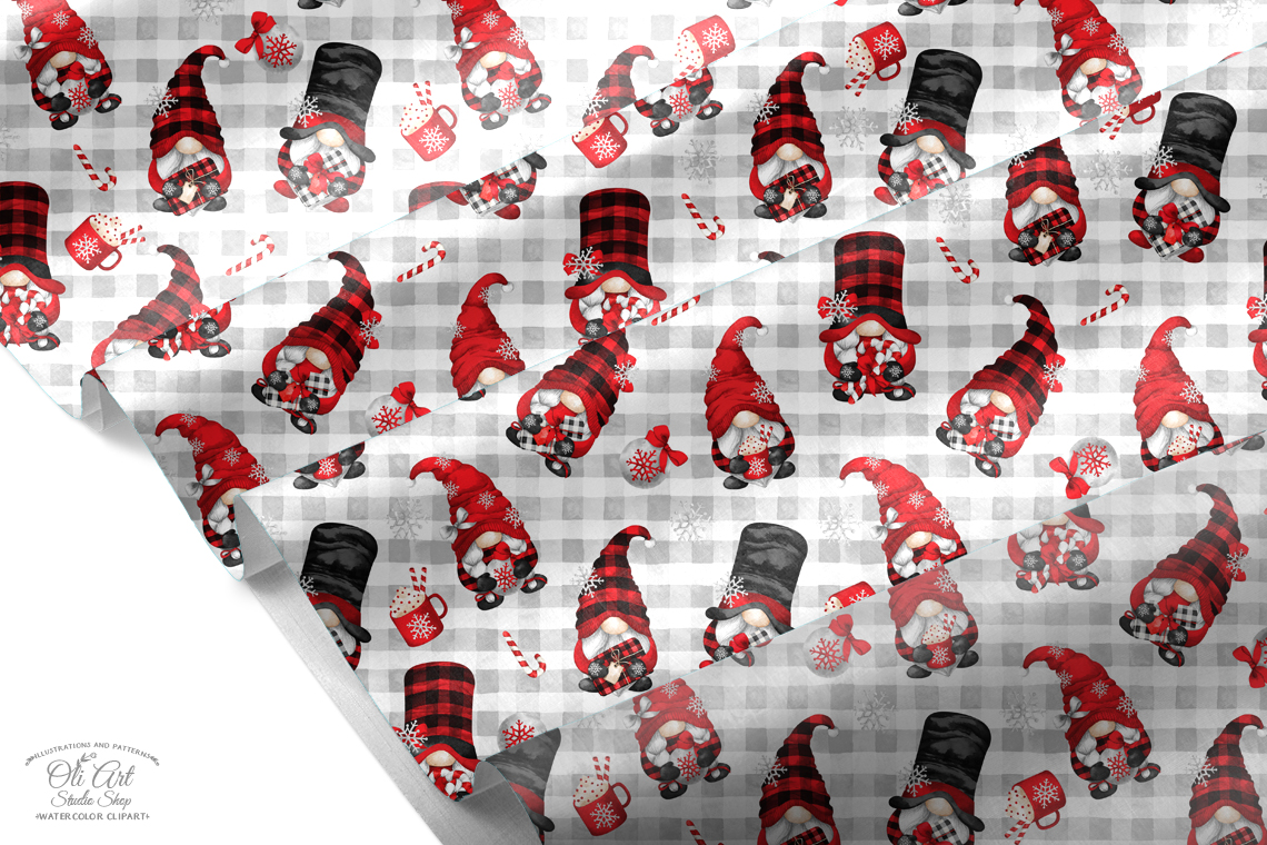 Seamless patterns. Christmas gnomes. Happy holidays. Xmas clipart 3 Seamless patterns. Christmas gnomes. Happy holidays. Xmas clipart - Image 3