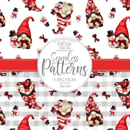 Seamless patterns. Christmas gnomes, snowmen. Happy holidays