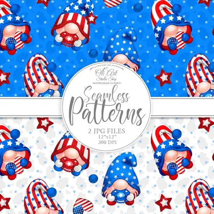 Patriotic Gnomes. 4th Of July, Independence Day seamless patterns.