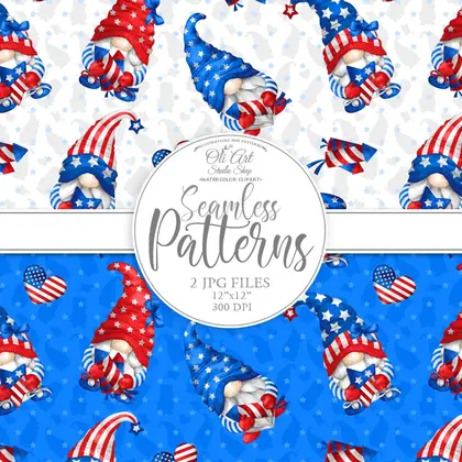 Patriotic Gnomes. 4th Of July, Independence Day seamless patterns.
