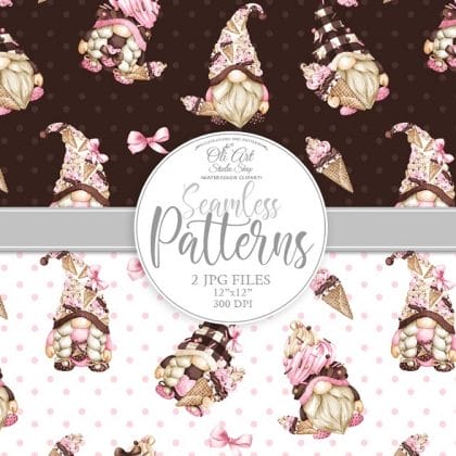 Download Seamless patterns. Gnomes & ice cream. Digital paper cute