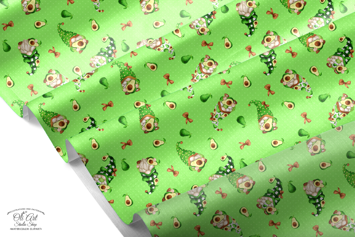 Gnomes & avocado. Cute characters. Digital paper seamless patterns. 3 Gnomes & avocado. Cute characters. Digital paper seamless patterns. - Image 3
