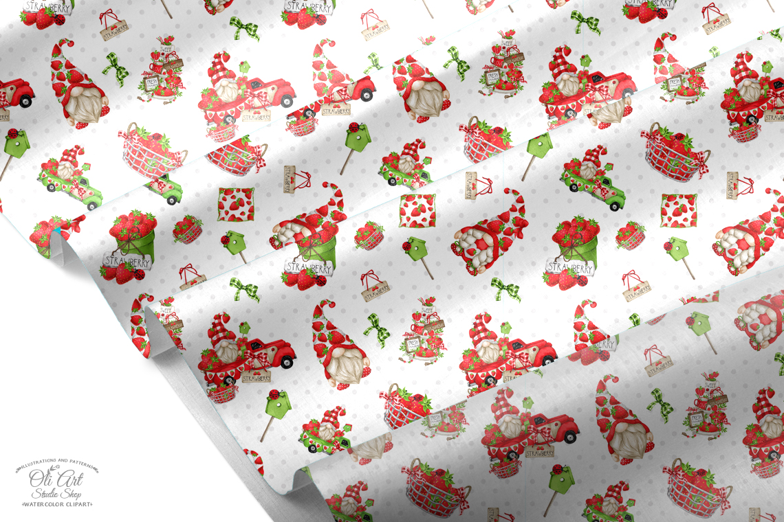 Gnomes & strawberry. Truck. Digital paper seamless patterns 3 Gnomes & strawberry. Truck. Digital paper seamless patterns - Image 3