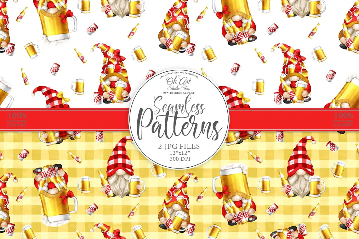 Gnomes & beer. Digital paper, cute characters Seamless patterns. 1 Gnomes & beer. Digital paper, cute characters Seamless patterns.