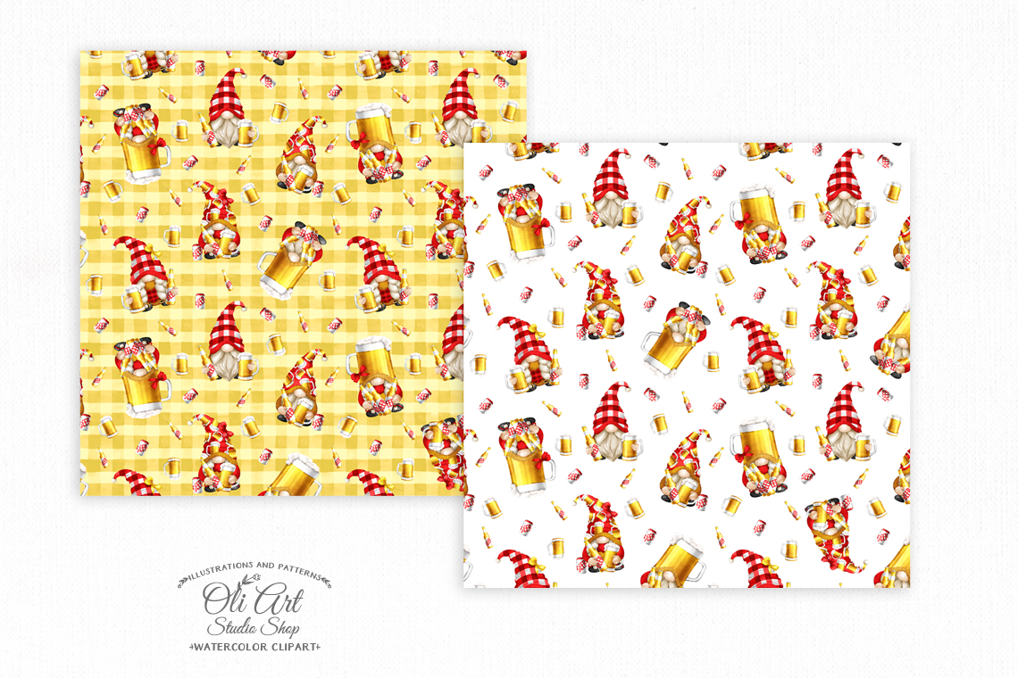 Gnomes & beer. Digital paper, cute characters Seamless patterns. 2 Gnomes & beer. Digital paper, cute characters Seamless patterns. - Image 2
