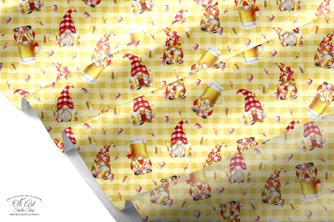 Gnomes & beer. Digital paper, cute characters Seamless patterns. 3 Gnomes & beer. Digital paper, cute characters Seamless patterns. - Image 3