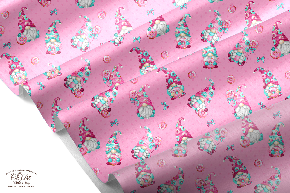 Gnomes & donuts. Digital paper, cute character seamless patterns. 3 Gnomes & donuts. Digital paper, cute character seamless patterns. - Image 3