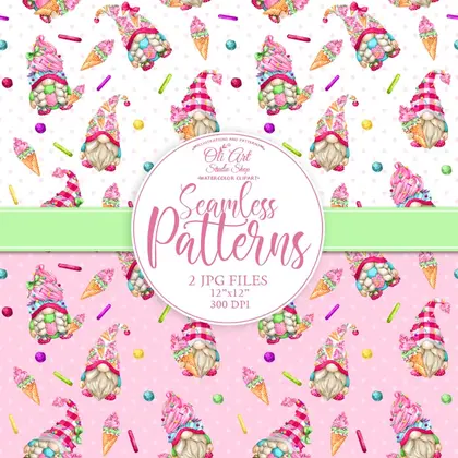 Download Seamless patterns. Gnomes & ice cream. Digital paper cute