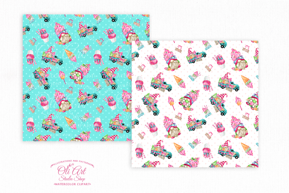 Download Seamless patterns. Gnomes & ice cream Digital paper truck 2 Download Seamless patterns. Gnomes & ice cream Digital paper truck - Image 2