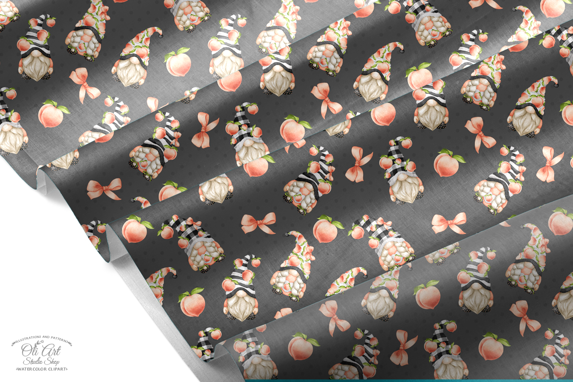 Seamless patterns Gnomes & peaches. Digital paper, cute characters 3 Seamless patterns Gnomes & peaches. Digital paper, cute characters - Image 3