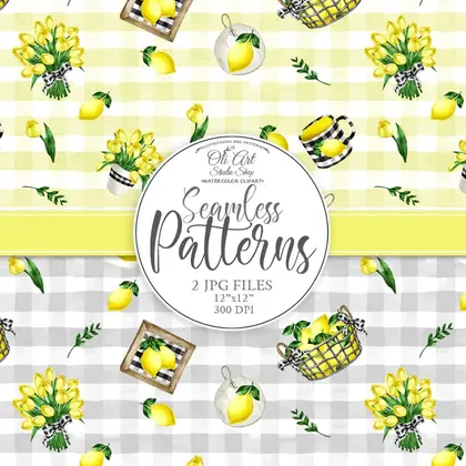 Download Seamless patterns. Lemons, digital paper, cute