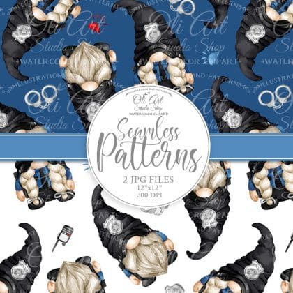 Police gnomes policeman print Cute characters seamless patterns