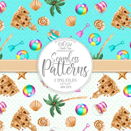 Summer, beach. Digital paper, cute character seamless patterns