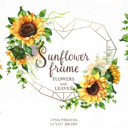 Sunflower frame Flowers and Leaves png
