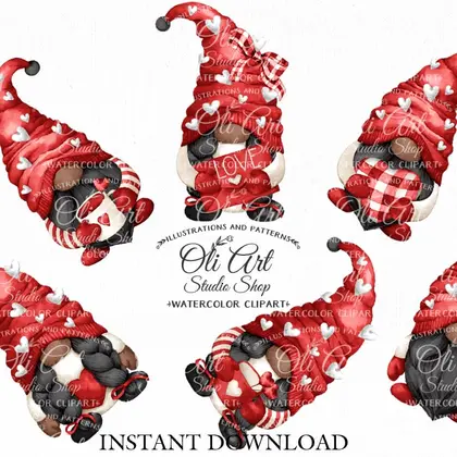 Watercolor Valentine’s Gnomes PNG clipart, love clipart