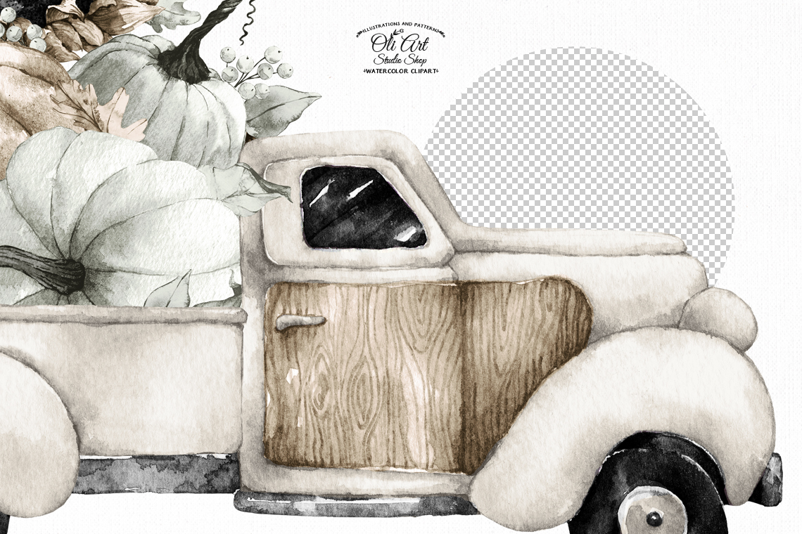 Pumpkin Truck. Sunflower. Fall, Halloween, Hand painted clipart 3 Pumpkin Truck. Sunflower. Fall, Halloween, Hand painted clipart - Image 3