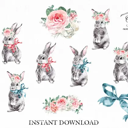 Watercolor Easter clipart PNG, Cute bunny clipart